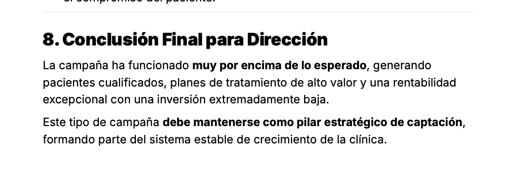 Informe: conclusión final para dirección